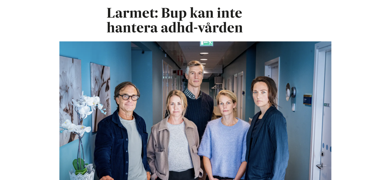 Claude Kollin, Katrin Wannelöf, Hans De Keyzer, Liv Lagerholm och Elisabeth van de Leur kritiserar Bup:s hantering av adhd-patienter. Foto: Staffan Löwstedt